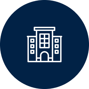 White building symbol, navy backdrop